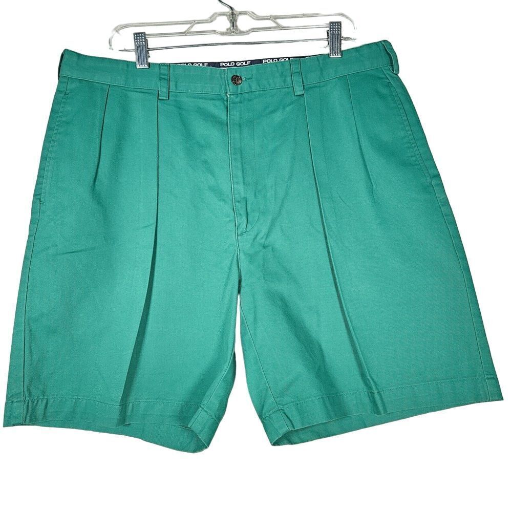 POLO GOLF RALPH LAUREN Classic Fit 8" Green Chino Wicking Shorts Size 38 Vintg